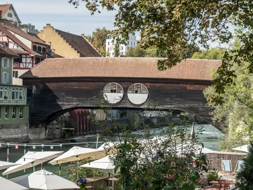 Holzbrücke in Baden, Station 7 auf dem selbstgeführten Stadtrundgang