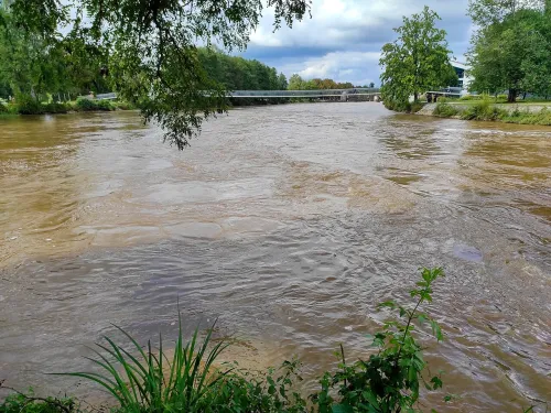 Confluence of Vltava and Malše in České Budějovice, stop 8 on the self-guided walking tour