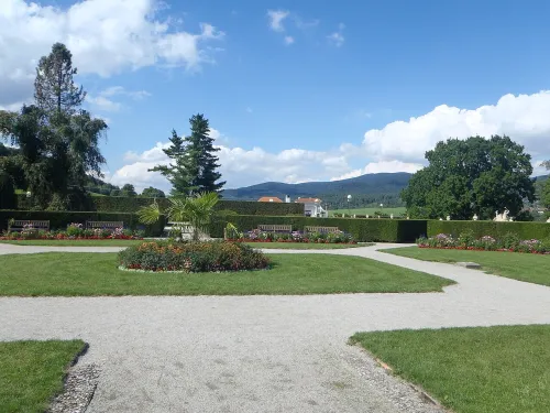 Schlosspark in Český Krumlov, Station 5 auf dem selbstgeführten Stadtrundgang