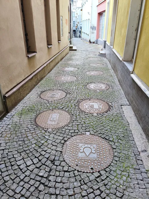 Kanálová ulička (Manhole Alley) in Liberec, stop 2 on the self-guided walking tour