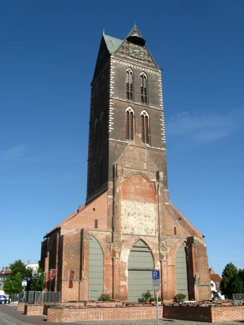 St. Mary's Church Tower in Wismar, stop 7 on the self-guided walking tour