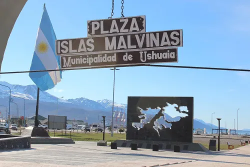 Plaza Islas Malvinas in Ushuaia, stop 1 on the self-guided walking tour
