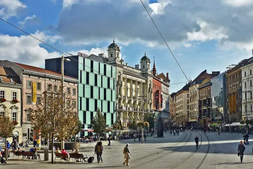 Freiheitsplatz in Brünn, Station 7 auf dem selbstgeführten Stadtrundgang
