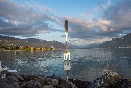 The Fork of Vevey, stop 1 on the self-guided walking tour