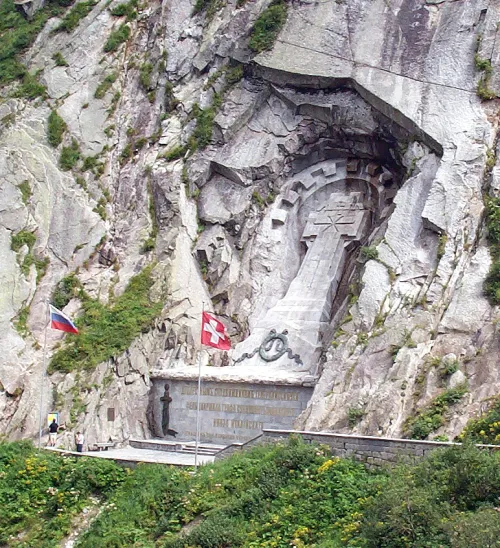 Suworow Monument in Andermatt, stop 7 on the self-guided walking tour