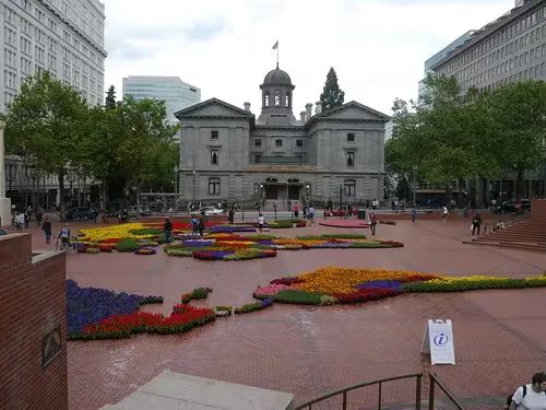 Pioneer Courthouse Square in Portland, stop 1 on the self-guided walking tour