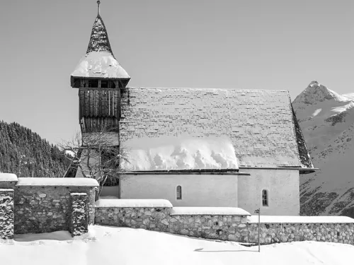 Mountain Church (Bergkirchli) in Arosa, stop 5 on the self-guided walking tour
