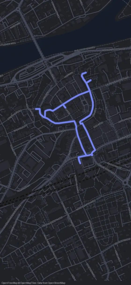 Route map for the Aarau walking tour