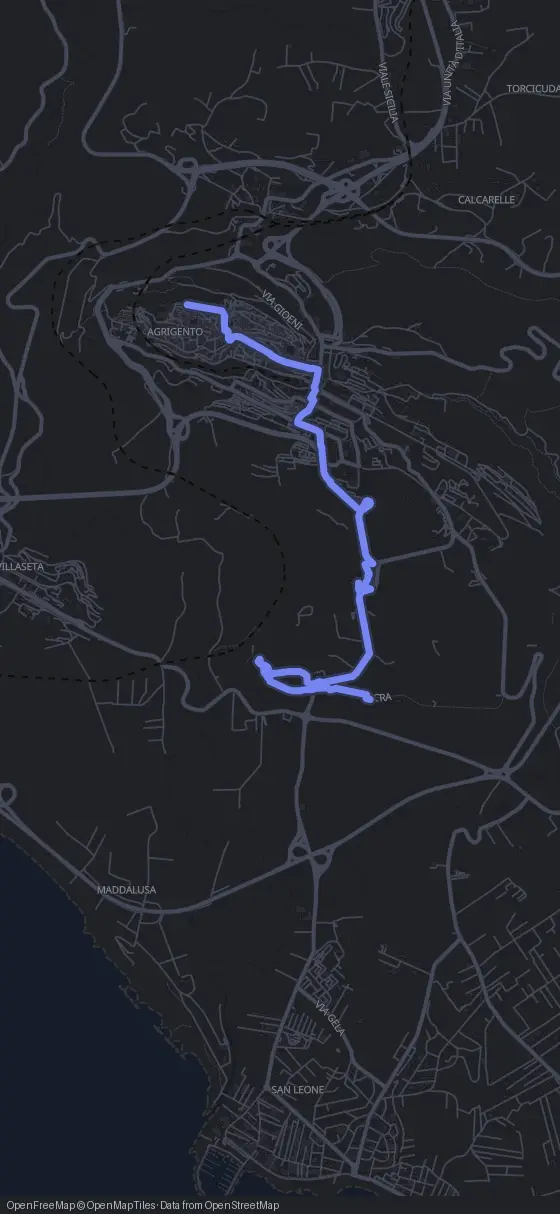 Route map for the Agrigento walking tour