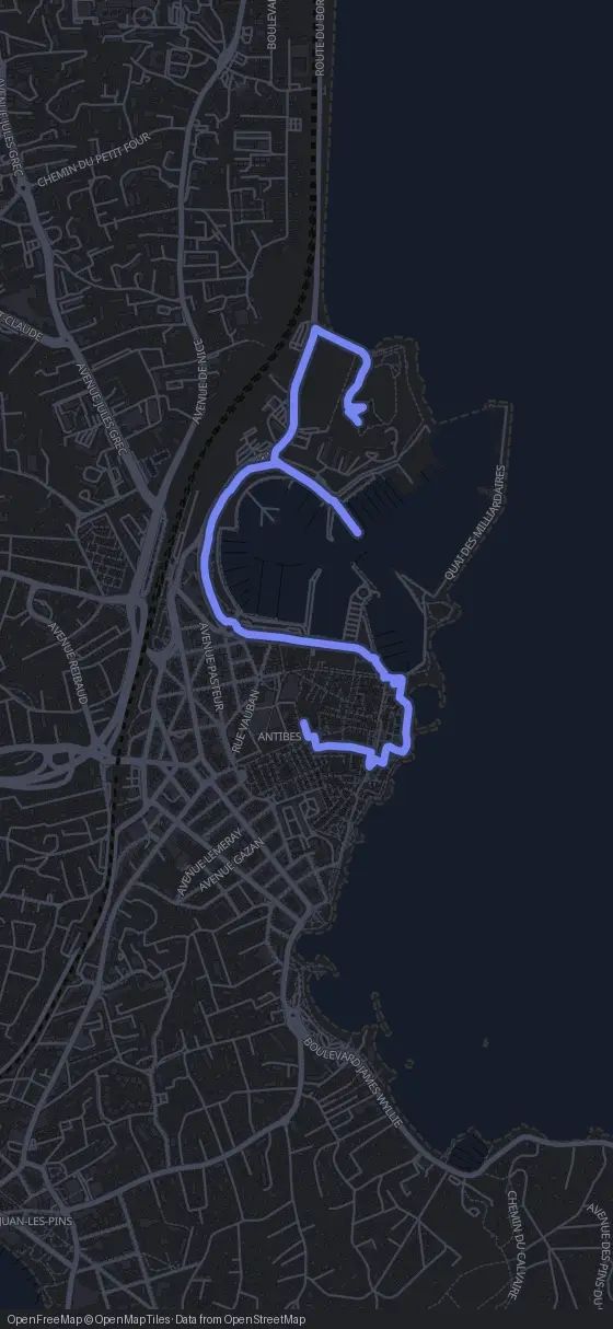 Route map for the Antibes walking tour