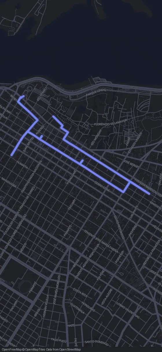 Route map for the Asunción walking tour