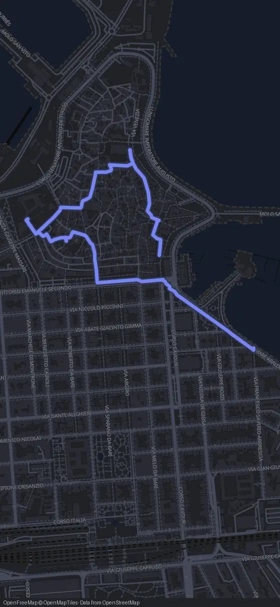 Route map for the Bari walking tour
