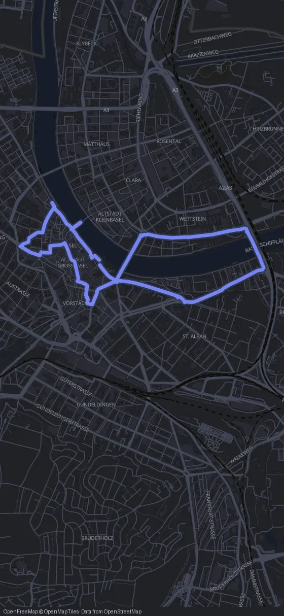 Route map for the Basel walking tour