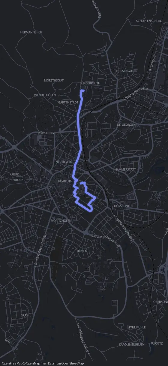 Route map for the Bayreuth walking tour