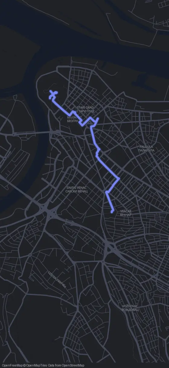 Route map for the Belgrade walking tour