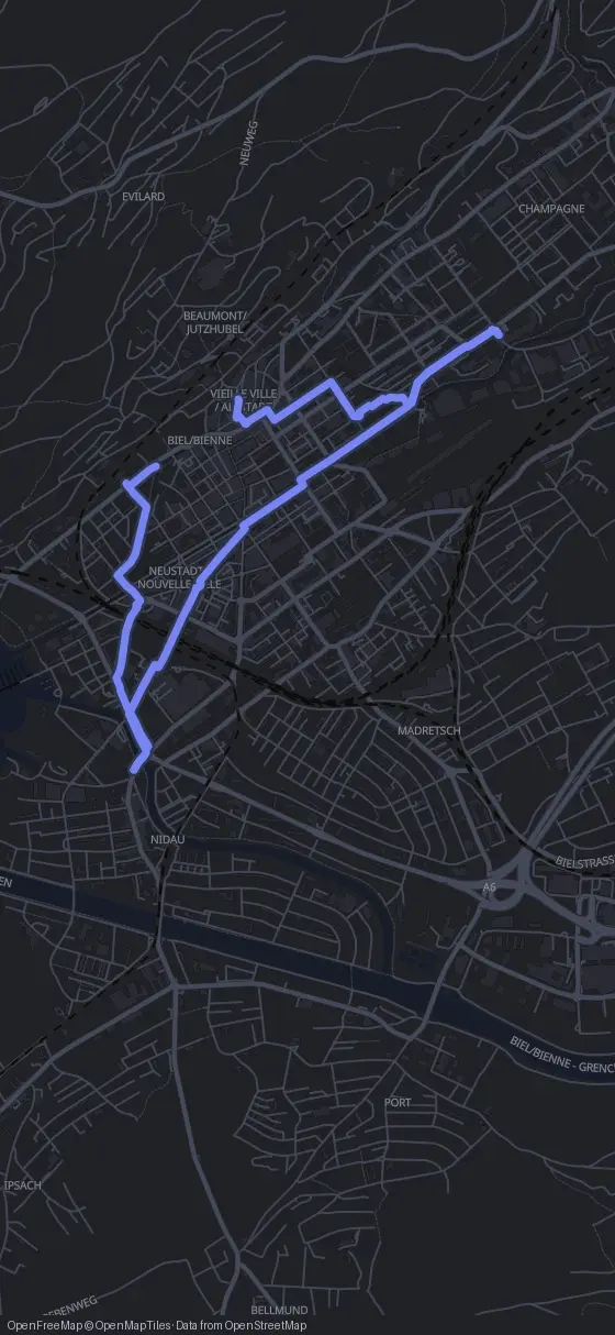 Route der Tour durch Biel