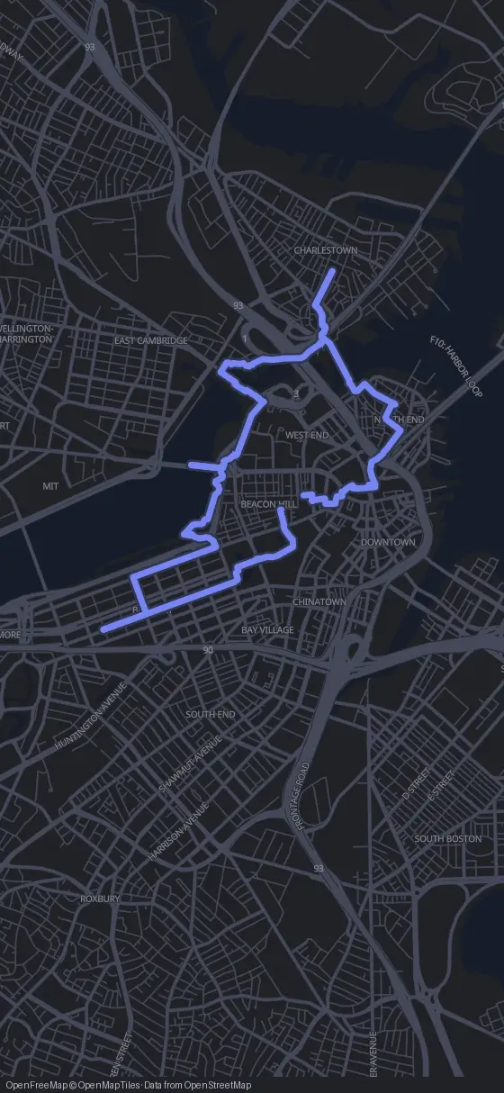 Route map for the Boston walking tour