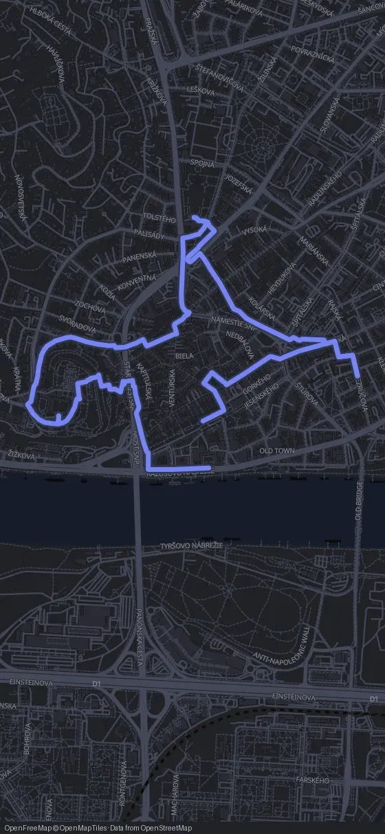 Route map for the Bratislava walking tour