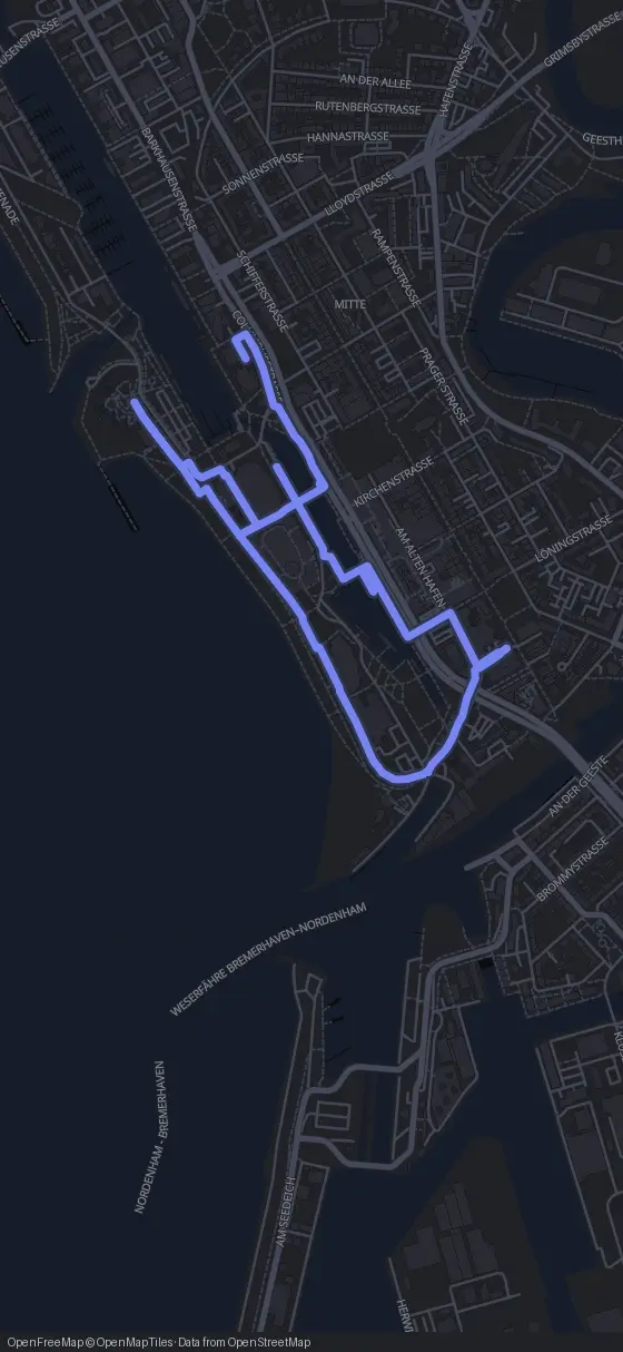 Route map for the Bremerhaven walking tour