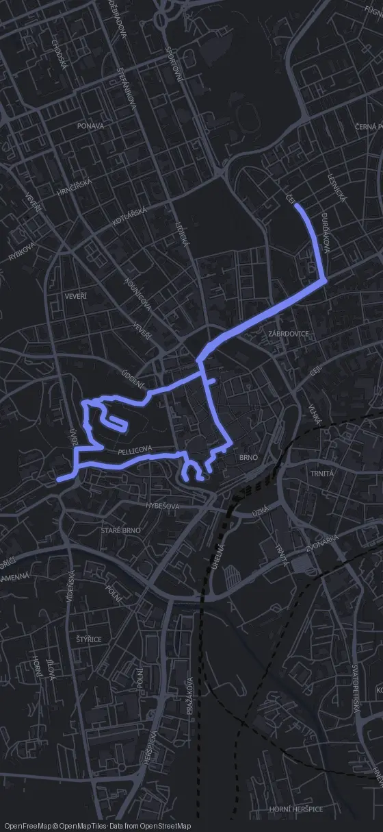 Route der Tour durch Brünn