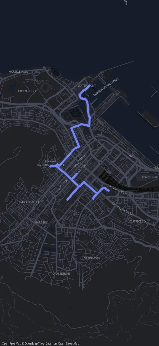 Route map for the Cape Town walking tour