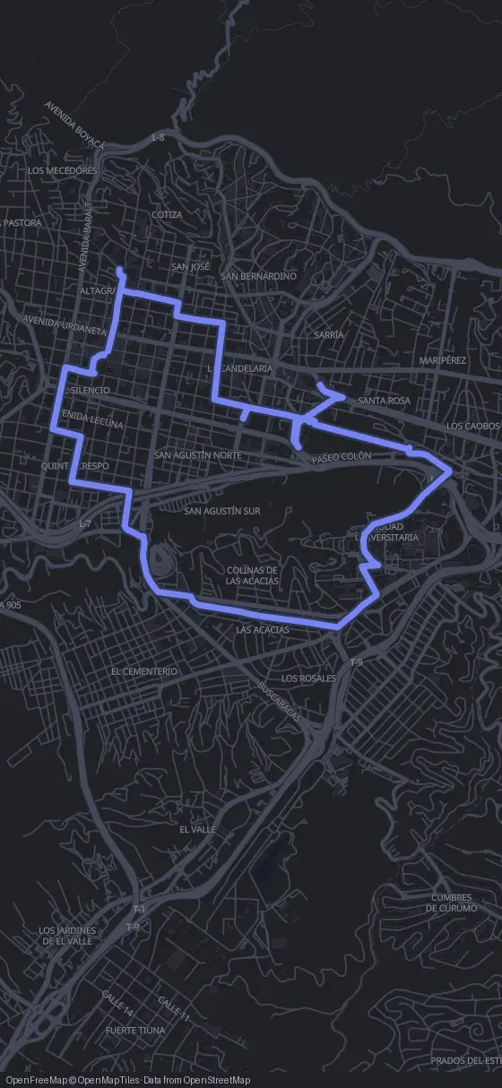 Route map for the Caracas walking tour