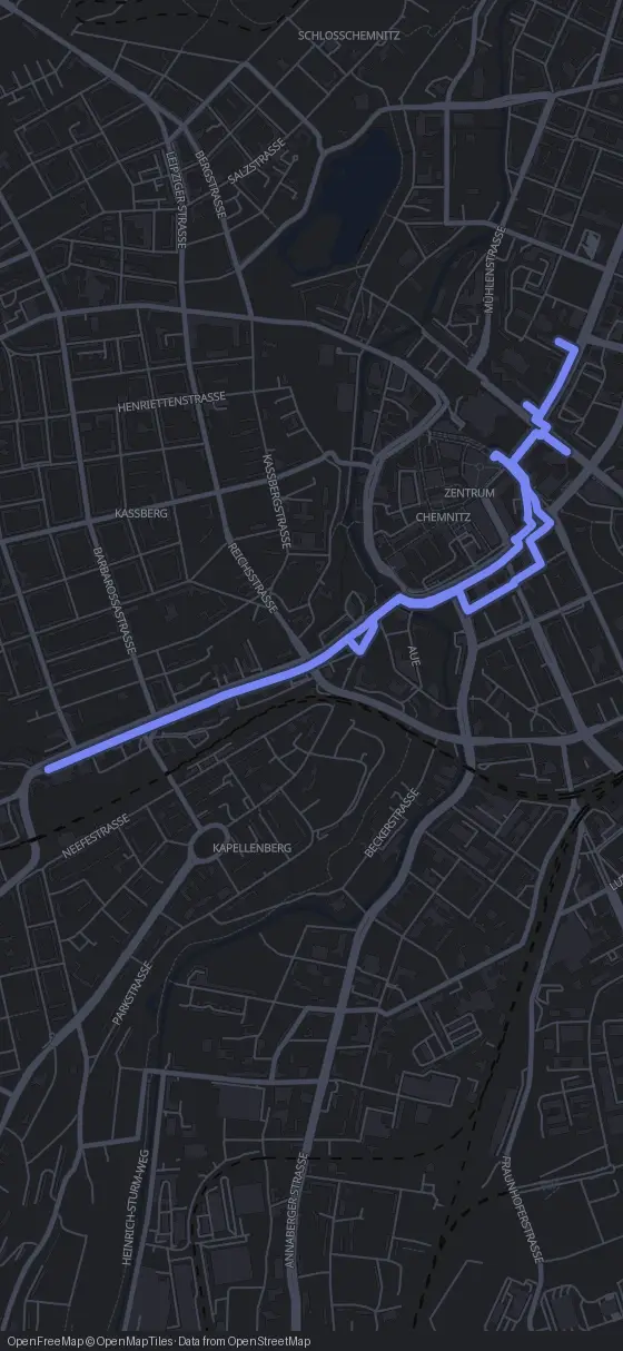 Route map for the Chemnitz walking tour