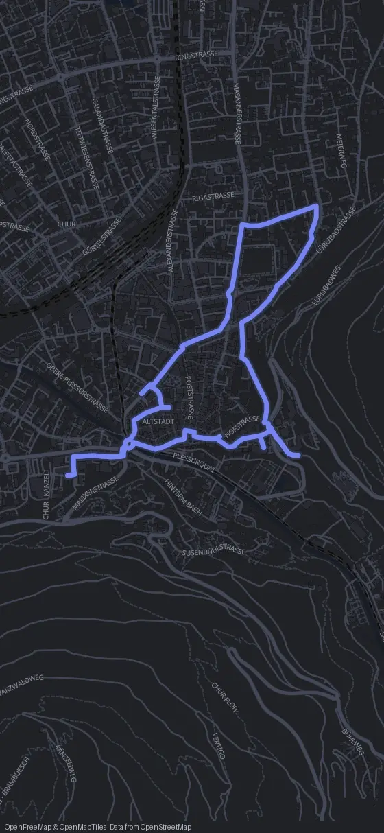 Route map for the Chur walking tour