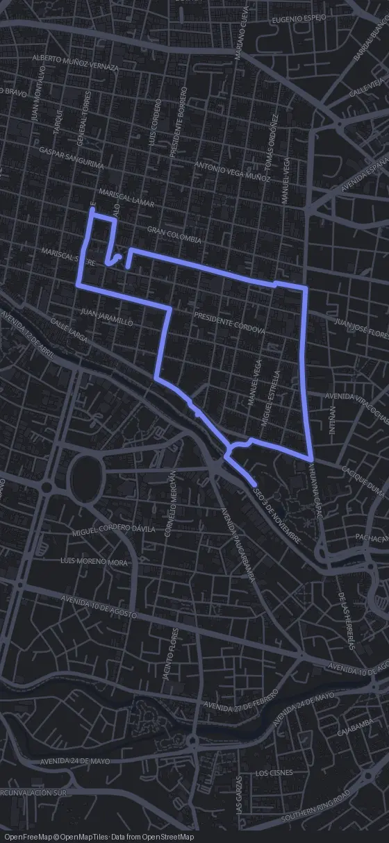 Route map for the Cuenca, Ecuador walking tour