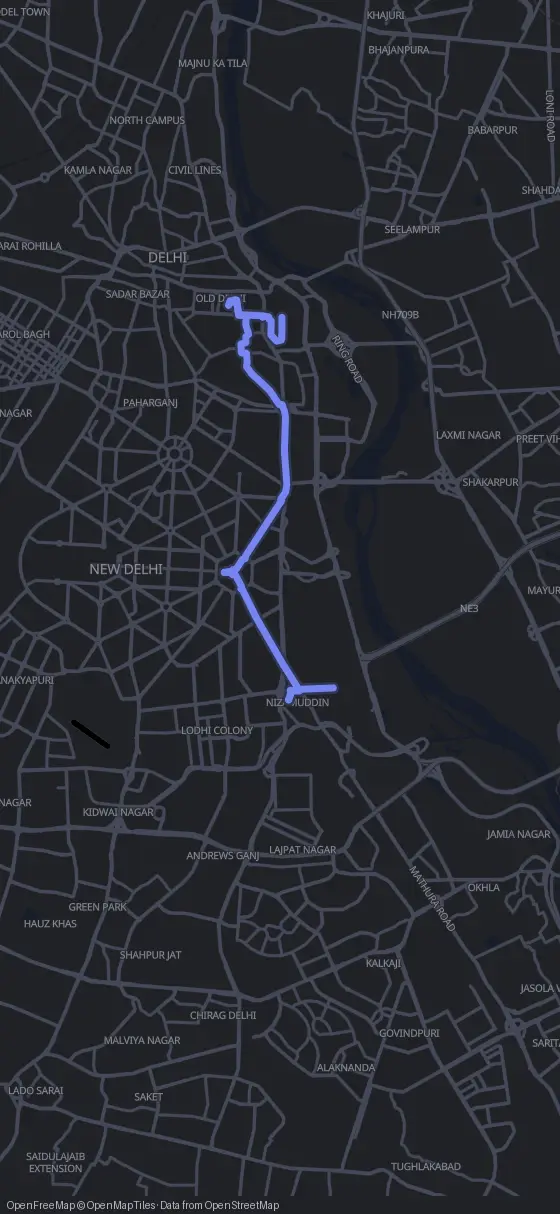 Route der Tour durch Delhi