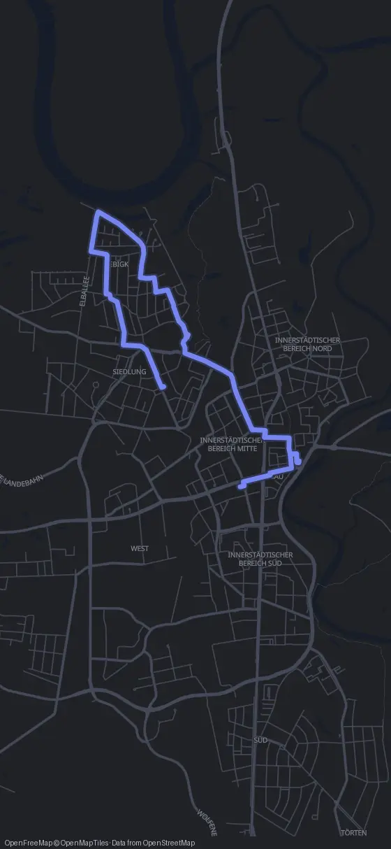 Route der Tour durch Dessau