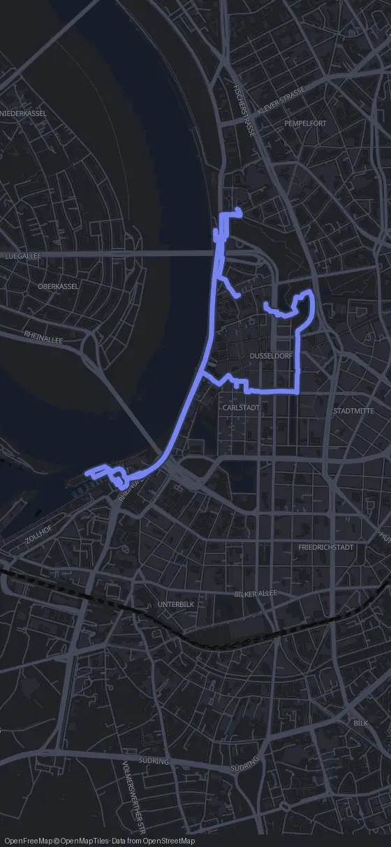 Route map for the Düsseldorf walking tour