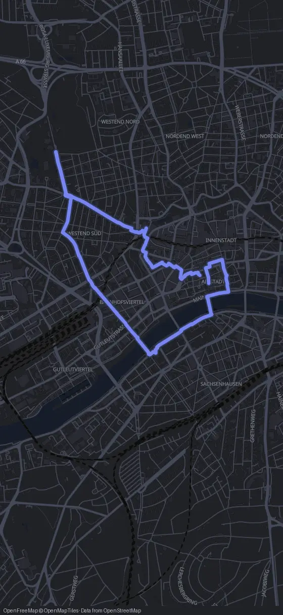 Route map for the Frankfurt walking tour