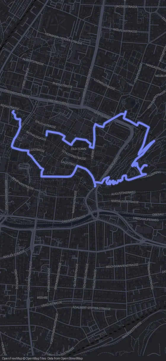 Route map for the Freiburg walking tour
