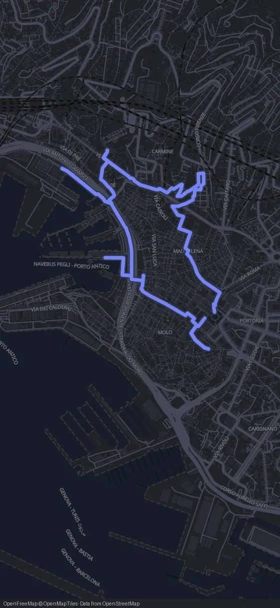 Route map for the Genoa walking tour