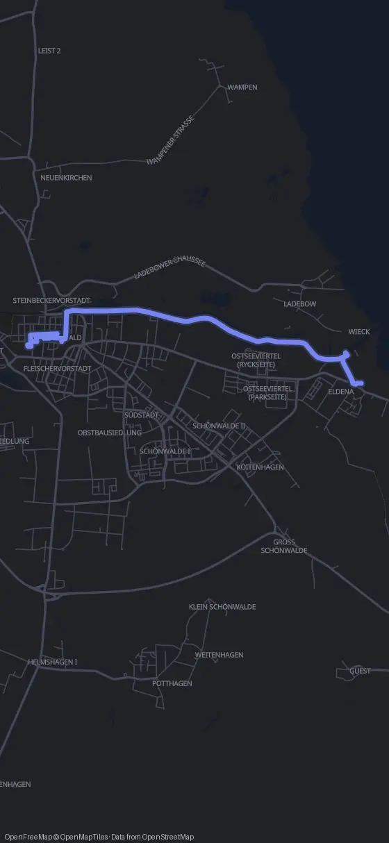 Route map for the Greifswald walking tour