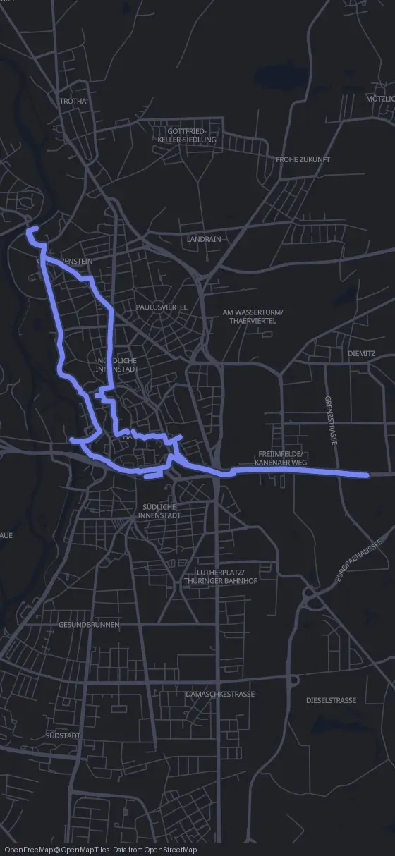 Route map for the Halle (Saale) walking tour