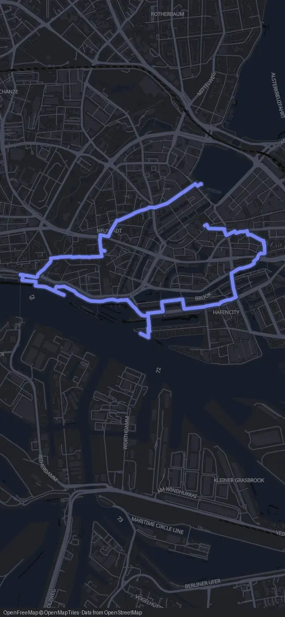 Route map for the Hamburg walking tour