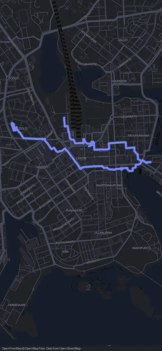 Route map for the Helsinki walking tour