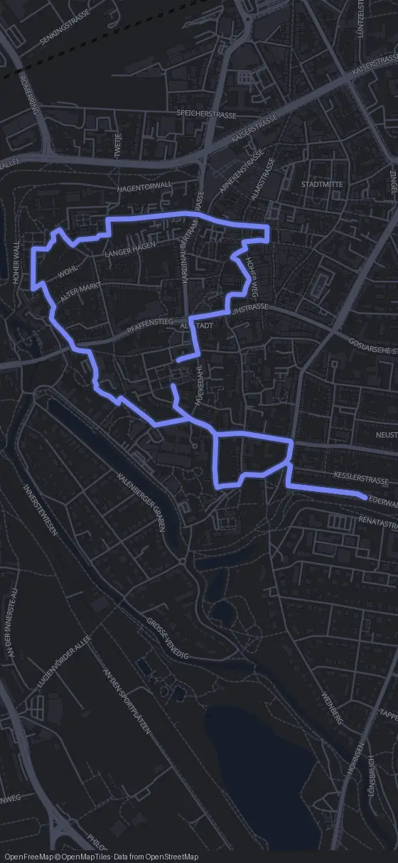 Route der Tour durch Hildesheim