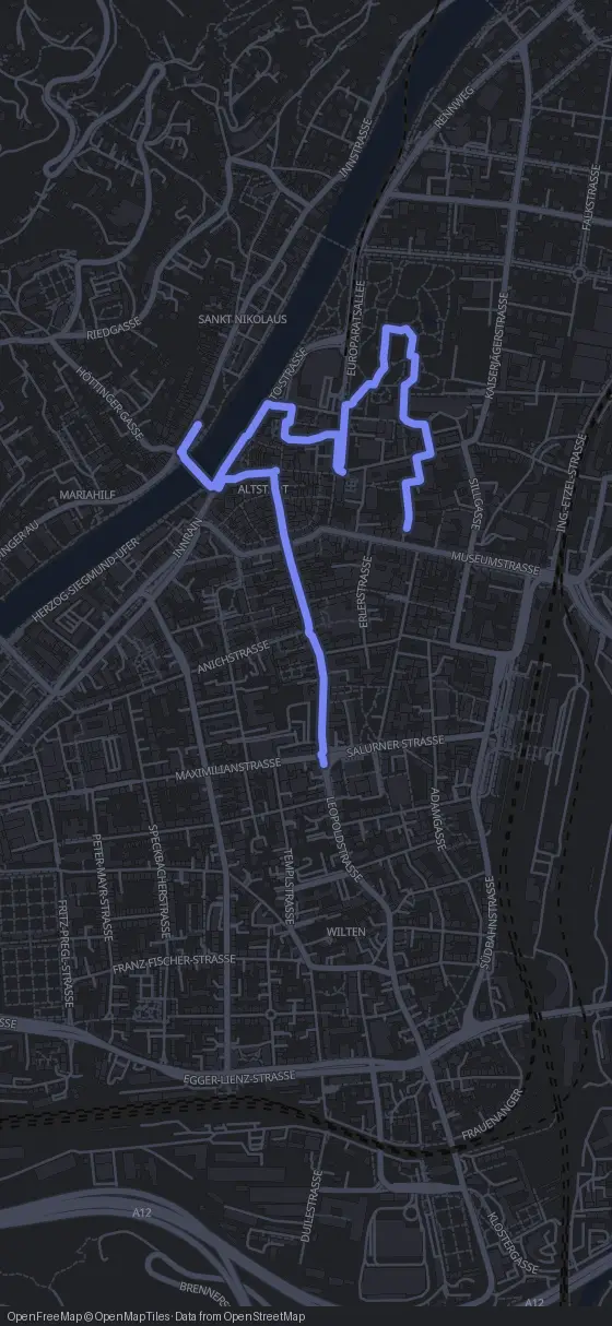 Route map for the Innsbruck walking tour