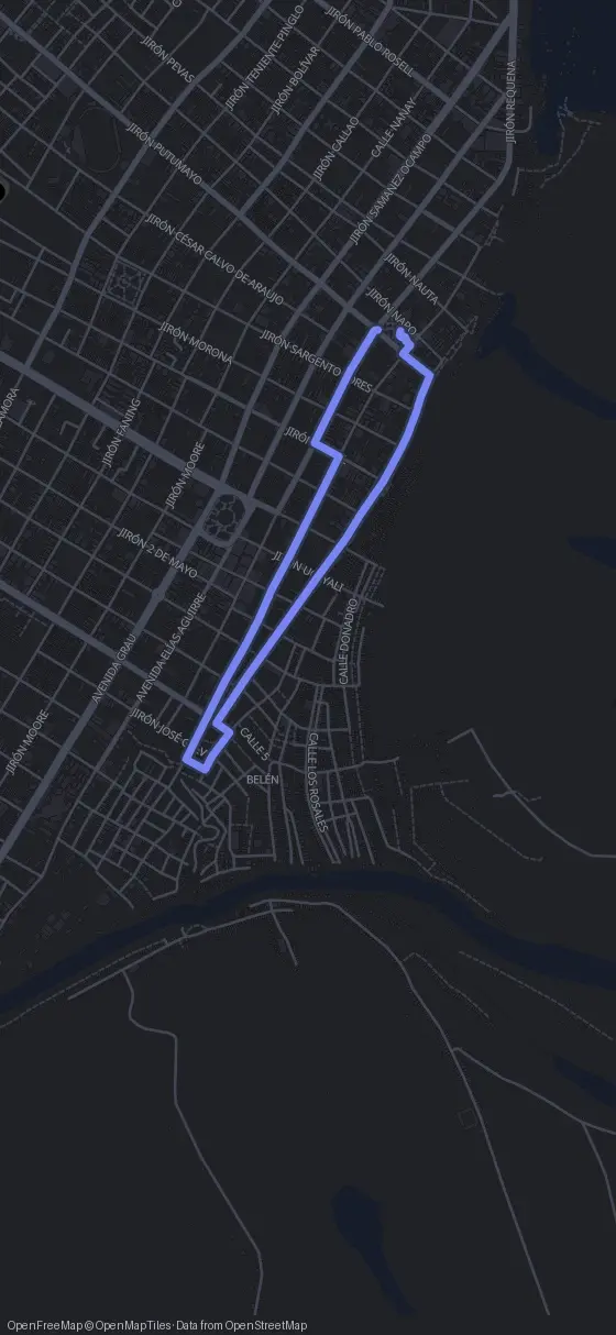 Route map for the Iquitos walking tour