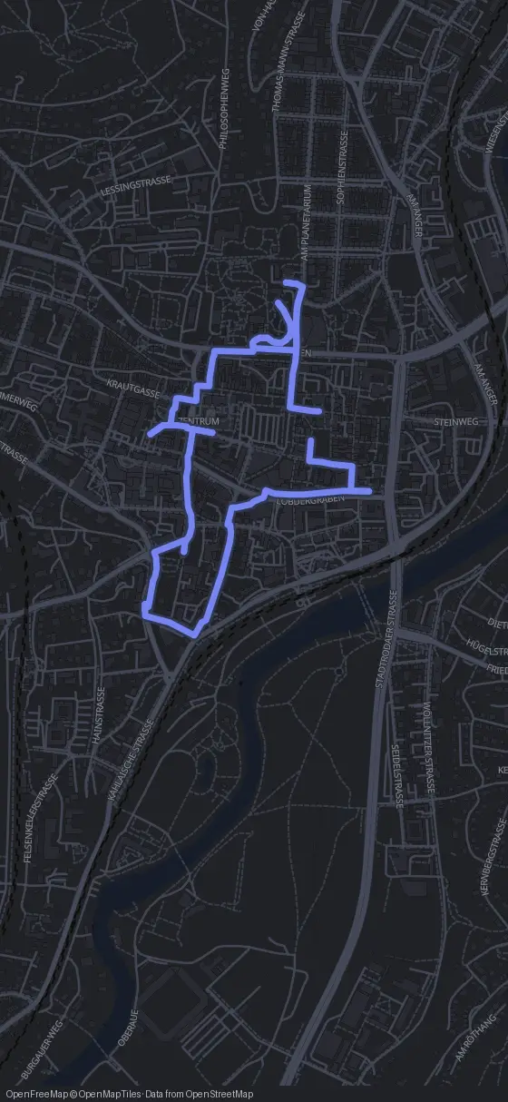 Route map for the Jena walking tour