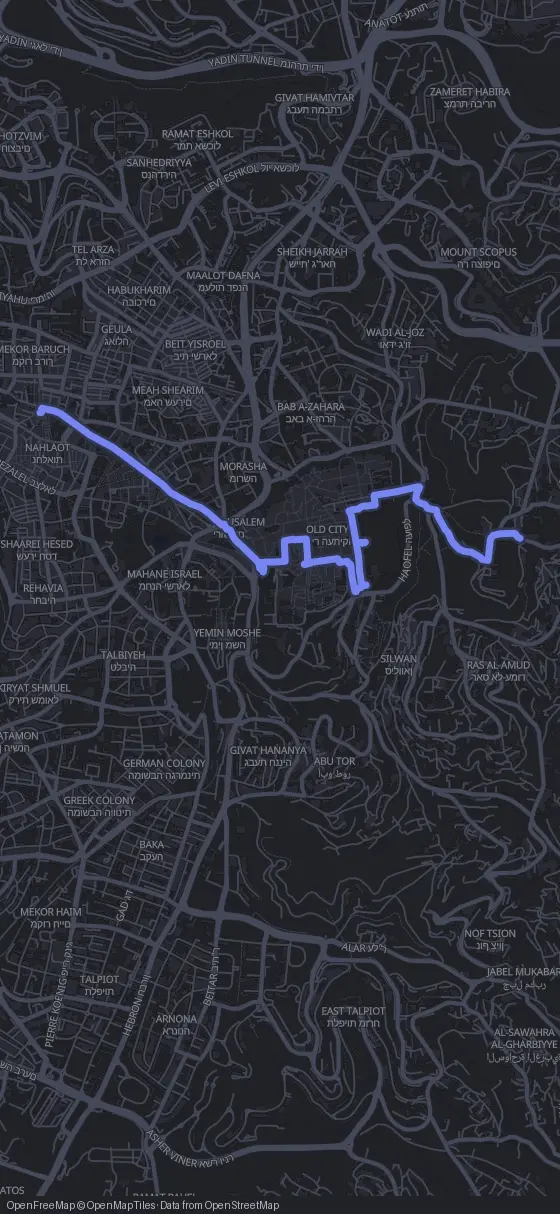 Route map for the Jerusalem walking tour