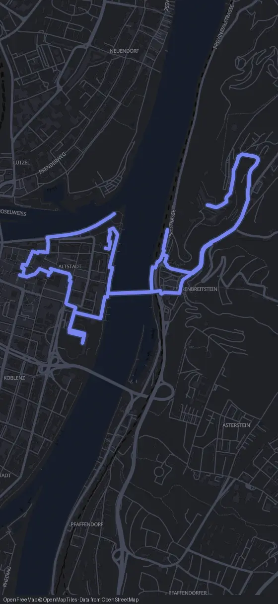 Route map for the Koblenz walking tour