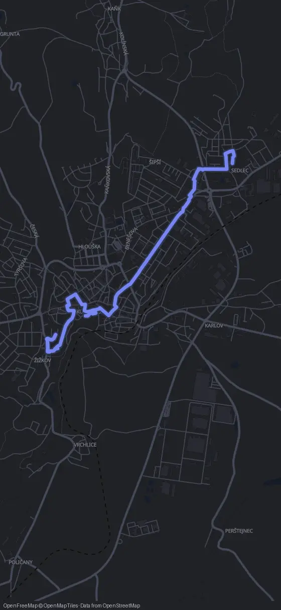 Route map for the Kutná Hora walking tour
