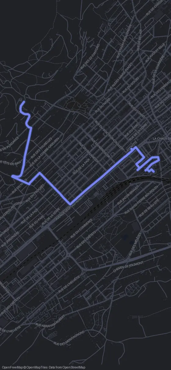 Route map for the La Chaux-de-Fonds walking tour