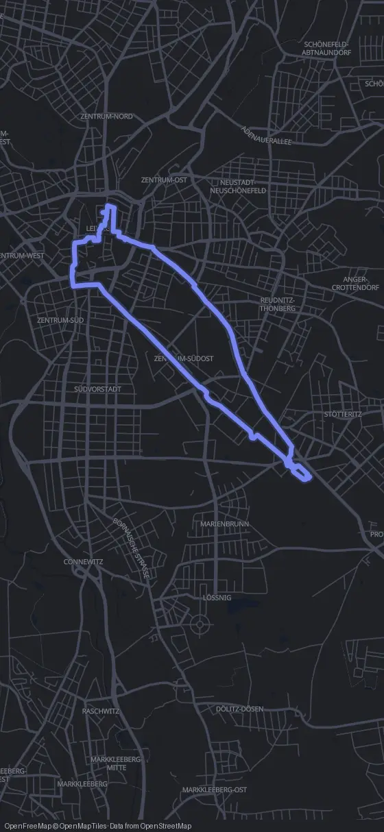 Route map for the Leipzig walking tour
