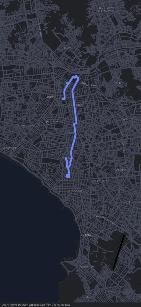 Route map for the Lima walking tour