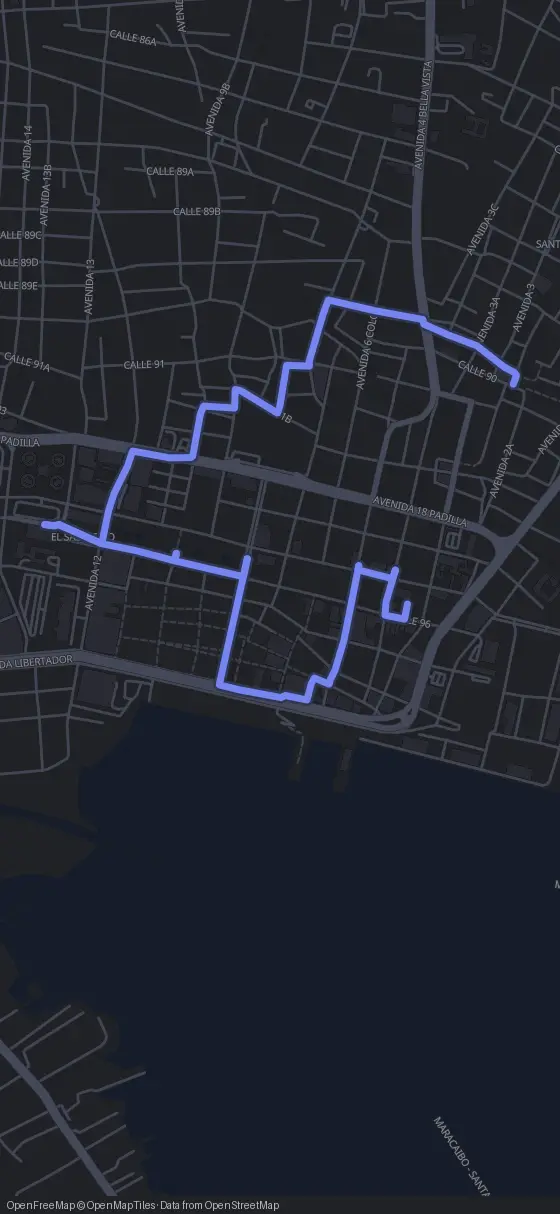 Route map for the Maracaibo walking tour